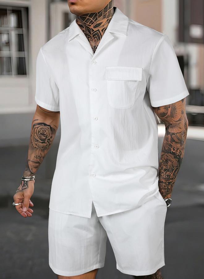 Take Two Men Solid Pocket Detail Shirt and Shorts Co-Ords - Image 1